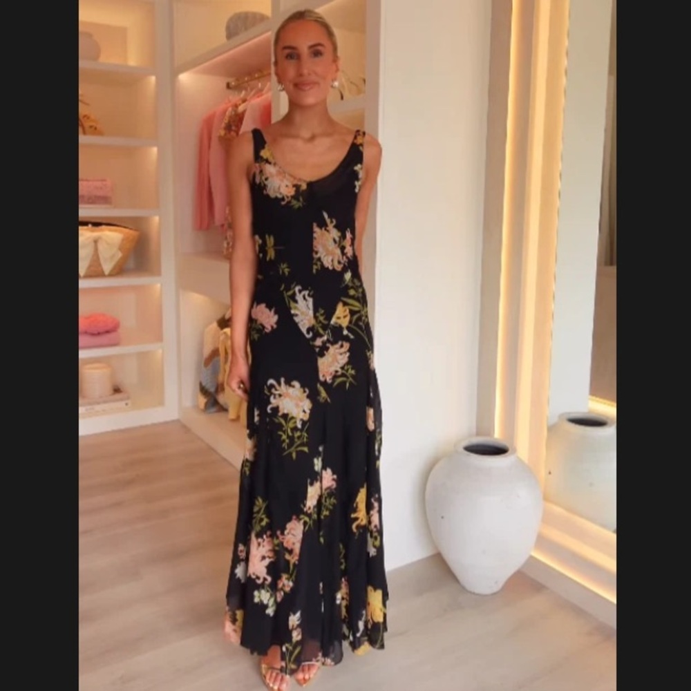 ZARA FLORAL PRINT DRESS ZW COLLECTION BLACK XS